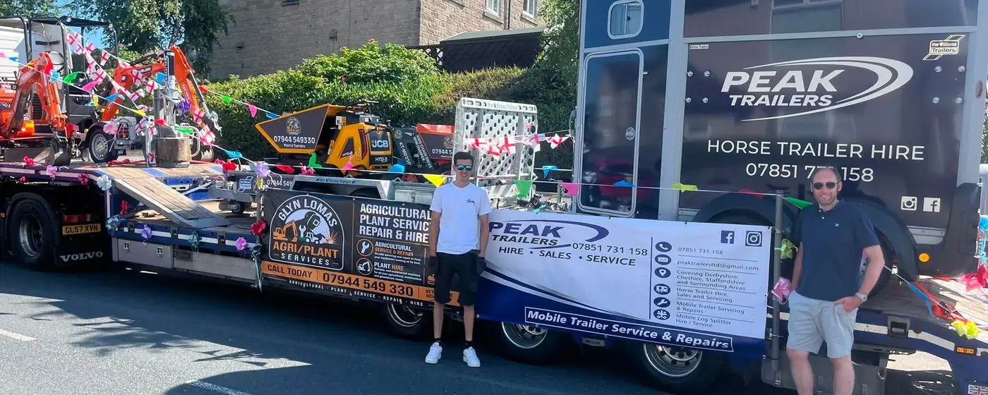 Glyn with his Peak Trailers horsebox and banner at a local community event in the High Peak
